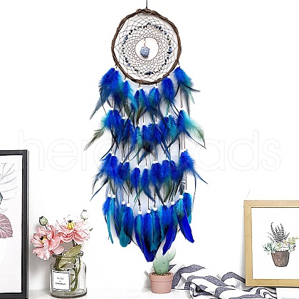 Rattan Woven Net/Web with Feather Hanging Ornaments PW-WG6131E-06-1