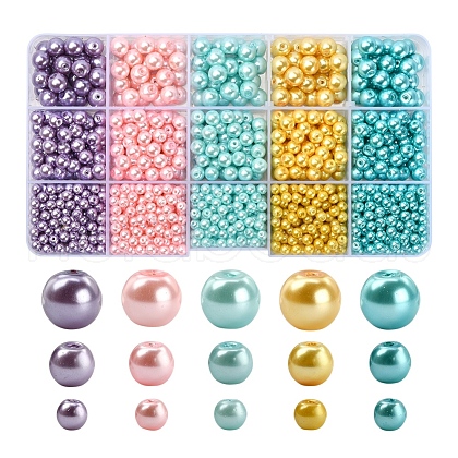 3300Pcs 15 Style Baking Painted Pearlized Glass Pearl Bead HY-YW0001-05-1