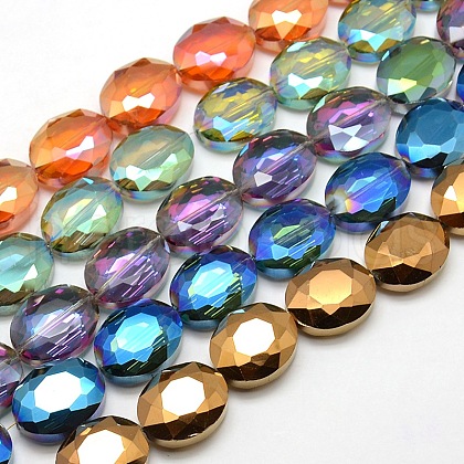 Faceted Electroplate Crystal Glass Oval Beads Strands EGLA-F059-M-1