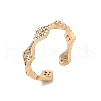 Brass Micro Pave Cubic Zirconia Open Cuff Rings RJEW-R146-02KCG-1