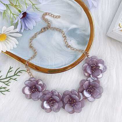 Flower Natural Shell Bib Necklaces for Women FS-WGF0490-04-1