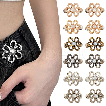 GOMAKERER 24Pcs 6 Colors Flower Shape Plastic Bead with Zinc Alloy Adjustable Jean Button Pins FIND-GO0002-80-1
