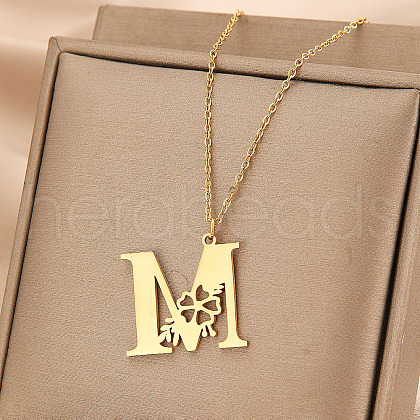 Flower Letter Stainless Steel Initial Pendant Necklaces for Women Men FS-WGF85E2-23-1