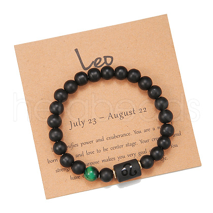 12 Constellations Frosted Synthetic Black Agate Round Beaded Strertch Bracelets for Men Women WG62DB1-05-1