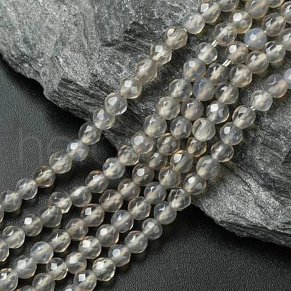 Natural Grey Agate Round Beads Strand G-L084-4mm-08-1