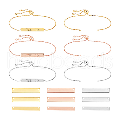 Unicraftale DIY Blank Stainless Steel Rectangle Link Slider Bracelet with Brass Chains Making Kit DIY-UN0055-98-1