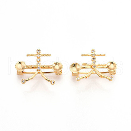 Brass Micro Pave Cubic Zirconia Brooch Findings KK-N258-19G-1