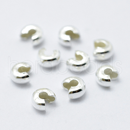 925 Sterling Silver Crimp Beads Cover STER-G027-27S-4mm-1
