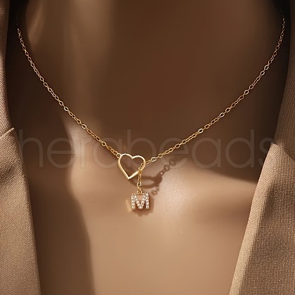 Heart Letter Brass Micro Pave Clear Cubic Zirconia Initial Lariat Necklaces FS-WG6D374-13-1