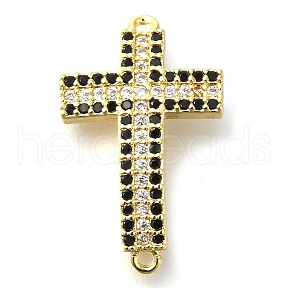 Brass Pave Black & Clear Cubic Zirconia Connector Charms KK-M101-02I-G01-1