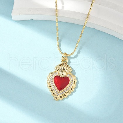 Brass Micro Pave Clear Cubic Zirconia Scared Heart Pendant Necklaces NJEW-D306-05G-1
