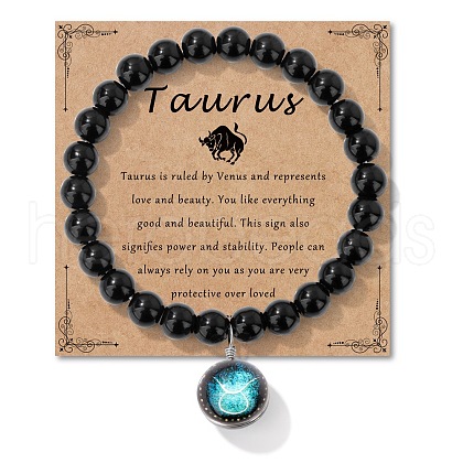 Birthstone Natural Black Obsidian Round Bead Stretch Bracelets QA9771-4-1