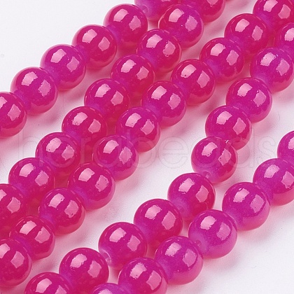 Imitation Jade Glass Round Beads Strands X-DGLA-S076-8mm-24-1