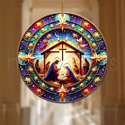 Nativity Acrylic Flat Round & Easter Jesus Pendant Decorations PW-WG909FD-03-1