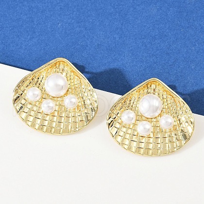 Brass Shell Shape Stud Earrings EJEW-S277-06G-1