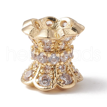 Eco-Friendly Rack Plating Brass Micro Pave Cubic Zirconia Double Sided Bead Caps KK-F835-25A-G-1