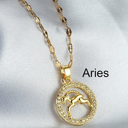 Twelve Constellation Alloy Crystal Rhinestone Pendant Necklaces for Women WG8B703-02-1