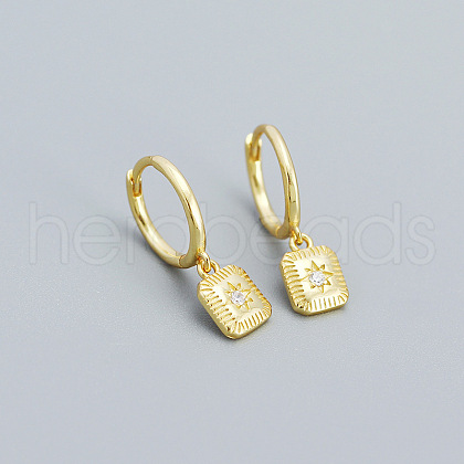 Square with Star 925 Sterling Silver Pave Green Cubic Zirconia Hoop Dangle Earrings for Women FL1156-1-1