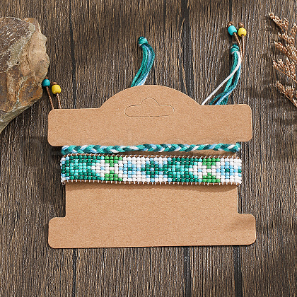 Bohemian Style Glass Seed Beads Handmade Bracelet Sets with Geometric Pattern FR9799-3-1