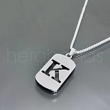 Rectangle with Laser Cut Letter 201 Stainless Steel Initial Pendant Necklaces WGA5E8C-11-1