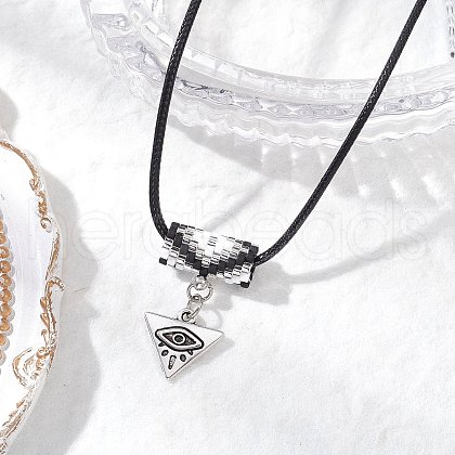 Glass Seed Beaded & Alloy Triangle Evil Eye Pendant Necklaces NJEW-MZ00110-01-1