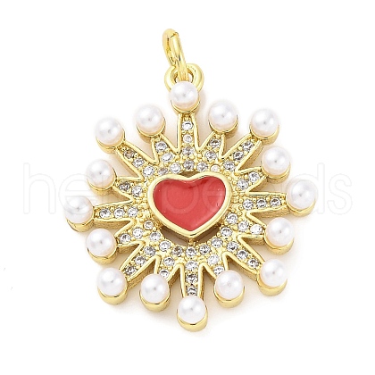 Brass Micro Pave Cubic Zirconia Enamel ABS Imitation Pearl Pendants KK-D325-22G-03-1