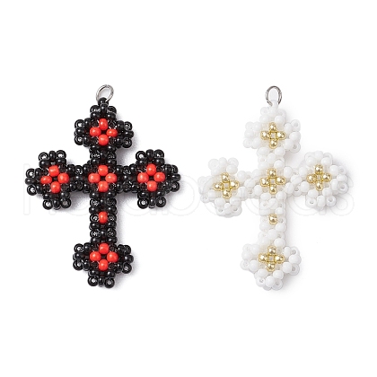 Seed Beads Beaded Charms PALLOY-MZ00358-1