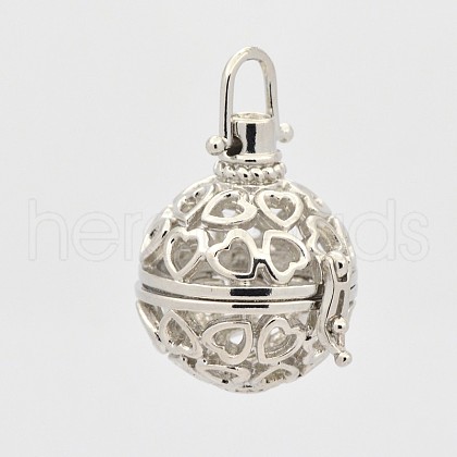 Filigree Heart Round Brass Cage Pendants KK-D389-07P-A-1