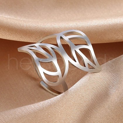 Hollow Out Leaf 201 Stainless Steel Adjustable Cuff Rings FS-WG4978C-01-1