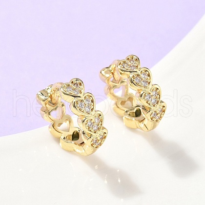 Heart Brass Micro Pave Clear Cubic Zirconia Hoop Earrings EJEW-Z102-25G-1