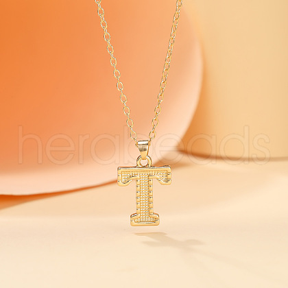 Alloy Textured Initial Pendant Necklaces FS-WG9837C-20-1