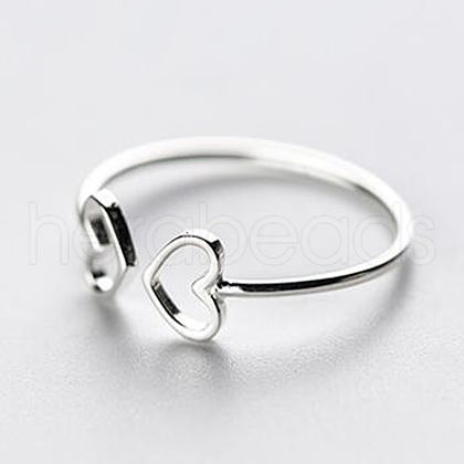 Sterling Silver Double Heart Open Cuff Ring for Women HEAR-PW0001-089S-1