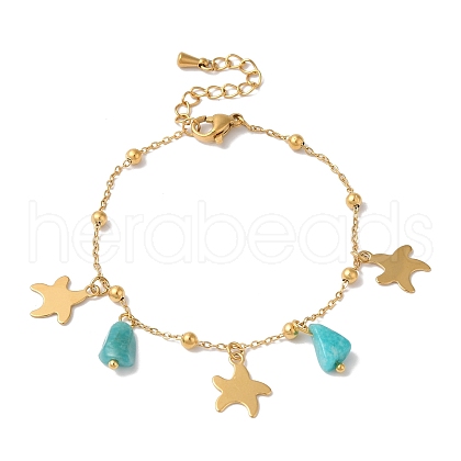 Summer Beach Nuggets Natural Amazonite & Ion Plating(IP) 304 Stainless Steel Charm Bracelets for Women Men BJEW-P326-05A-G-1