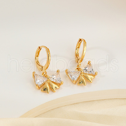 Elegant Brass Clear Cubic Zirconia Bowknot Hoop Earrings LP5969-1