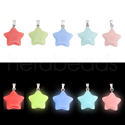 CHGCRAFT 10pcs 5 colors Synthetic Luminous Stone Pendants G-CA0001-68-1