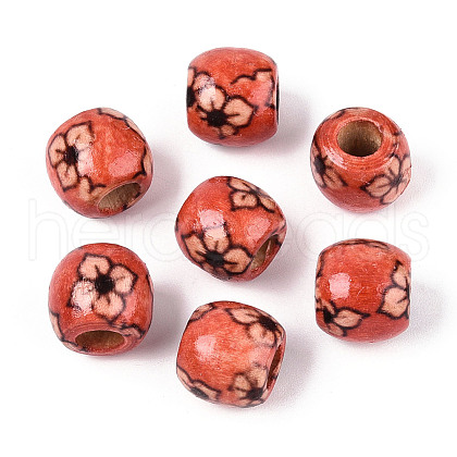 Printed Natural Wood Beads WOOD-N018-07B-1