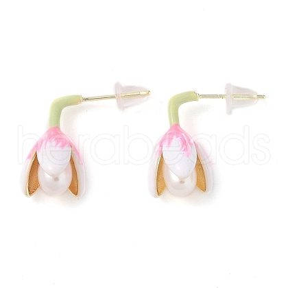 Flower Natural Pearl Stud Earrings EJEW-L286-05G-1