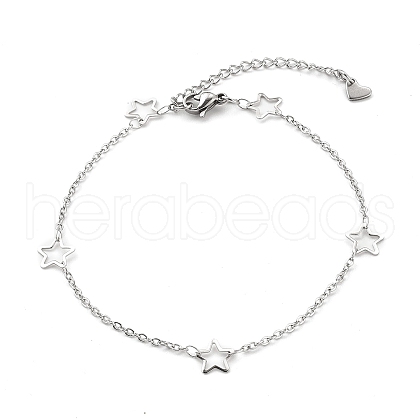 Tarnish Resistant 304 Stainless Steel Cable Chain Anklets AJEW-H104-06P-1