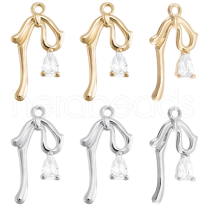 Beebeecraft 12Pcs 2 Colors Brass Micro Pave Clear Cubic Zirconia Pendants KK-BBC0015-64-1