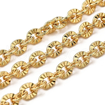 Brass Textured Flat Round Link Chains CHC-C014-28G-1