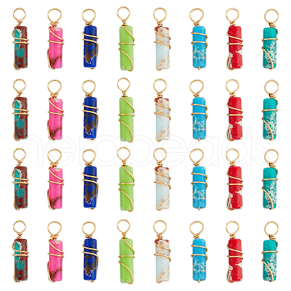 40Pcs 8 Colors Dyed Synthetic Imperial Jasper Pendants PALLOY-AB00106-1