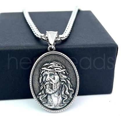 Retro Greek Mythology Stainless Steel Religion Embossed Saint Pendant Necklaces DK4418-7-1