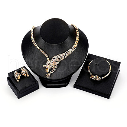 Fashionable Alloy Rhinestone Bracelets & Stud Earrings & Necklaces Sets FS-WG3938B-01-1