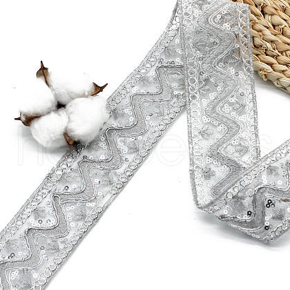 10 Yards Polyester Embroidery Lace Ribbon with Paillette PW-WG94215-04-1