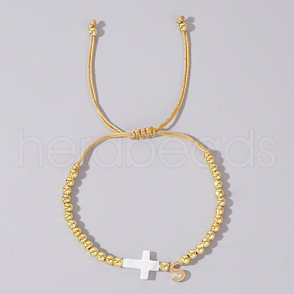 Brass Round Bead Braided Bead Bracelets VB3830-19-1