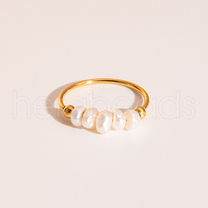 French Style Freshwater Pearl Stainlee Steel Finger Rings for Women OM4825-1