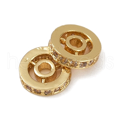 Flat Round Brass Micro Pave Clear Cubic Zirconia Beads KK-R224-13G-02-1
