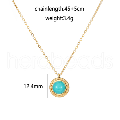 Synthetic Turquoise Flat Round Pendant Necklacas PD8848-2-1