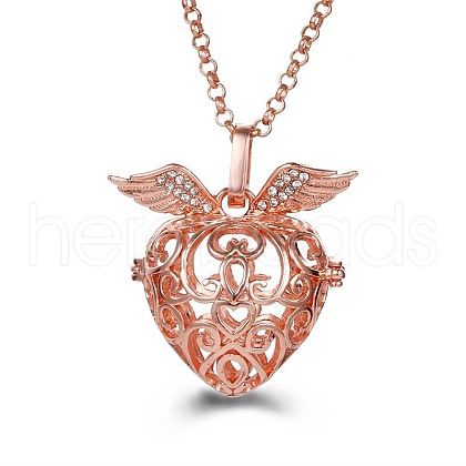 Rose Gold Angel Wing Alloy Cage Pendant Necklaces MF5762-10-1
