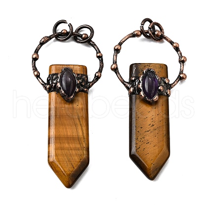 Natural Tiger Eye & Amethyst Sword Shape Big Pendants G-Q350-07J-1